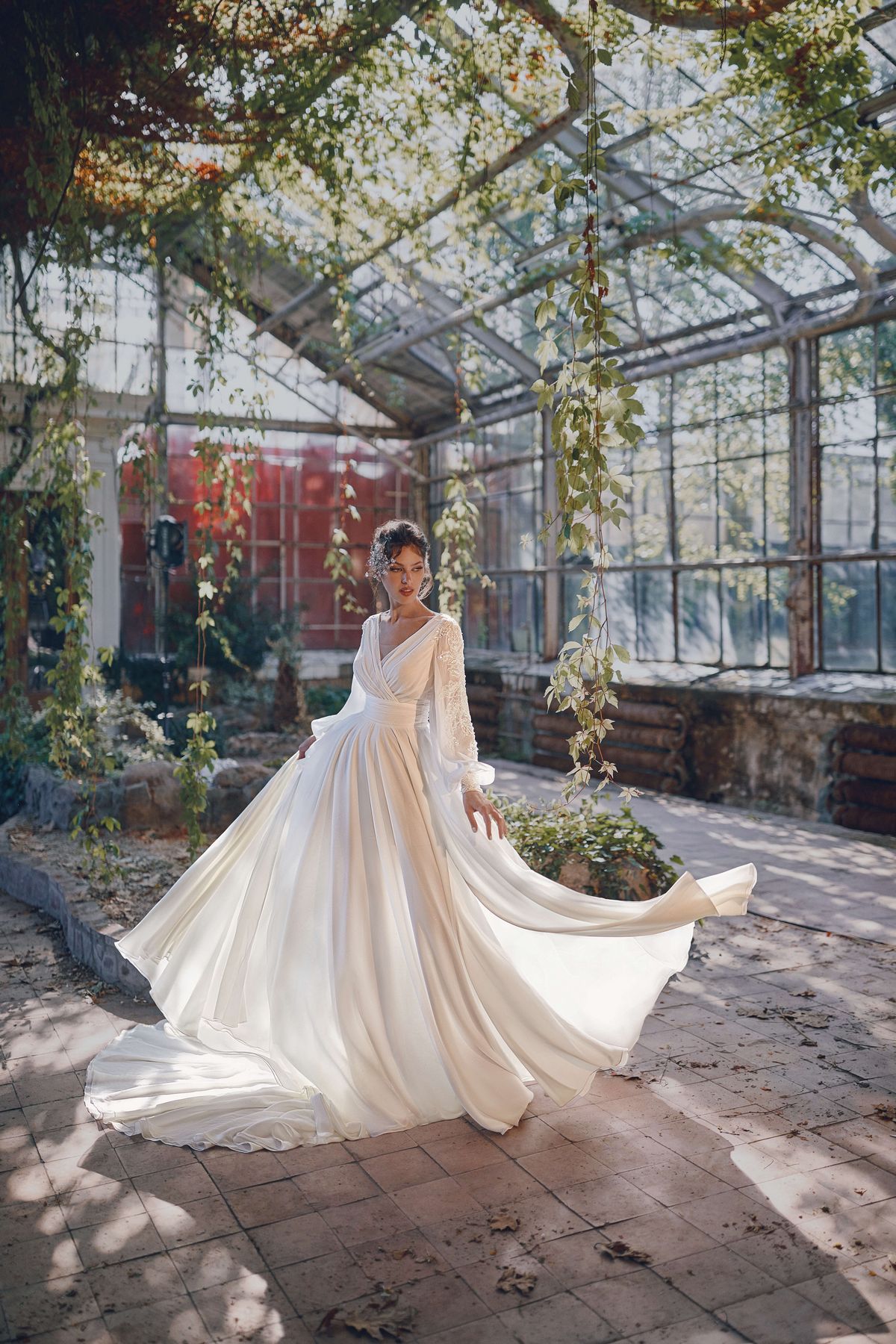 A-line wedding dress Poletta with long chiffon sleeves, nz