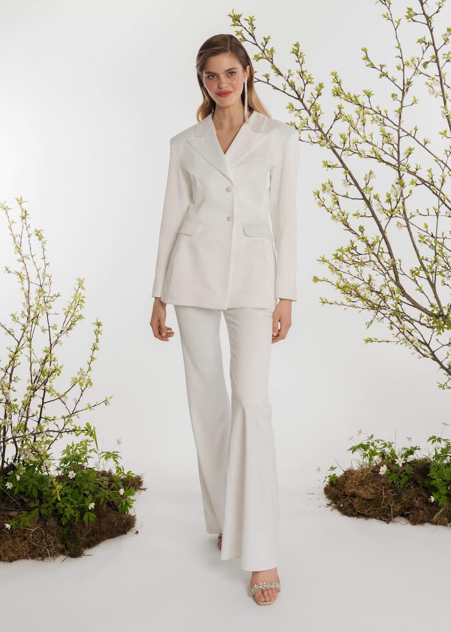 JDEFEG Suit Jacket Women's Solid Color High Elastic Shaping Long Sleeve  Wide Leg Pants Two Piece Trousers Set Plus Size Wedding Suits Polyester  White S - Walmart.com
