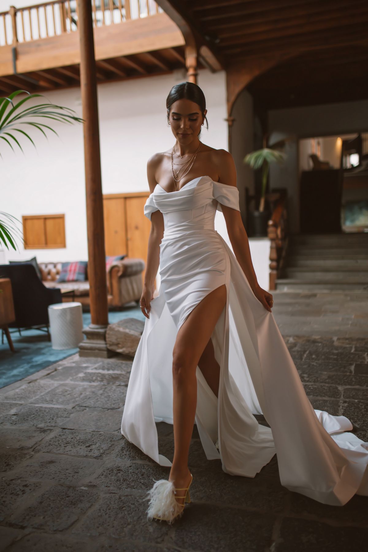 Rara Avis white satin wedding dress Velita with detachable skirt at Dell'Amore Bridal, NZ. 8