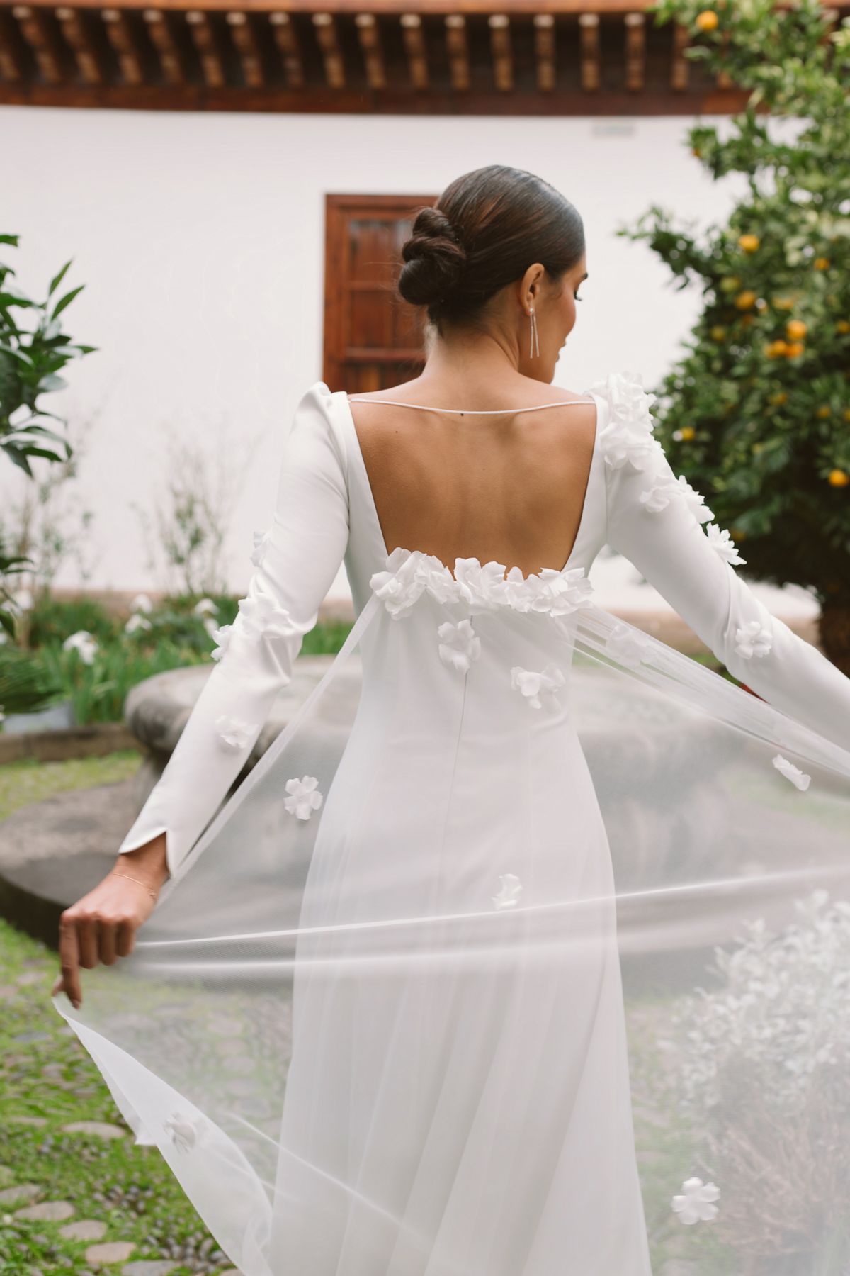 long sleeves wedding dress Vanda decorated with flowers at Dell'Amore Bridal, NZ. 7
