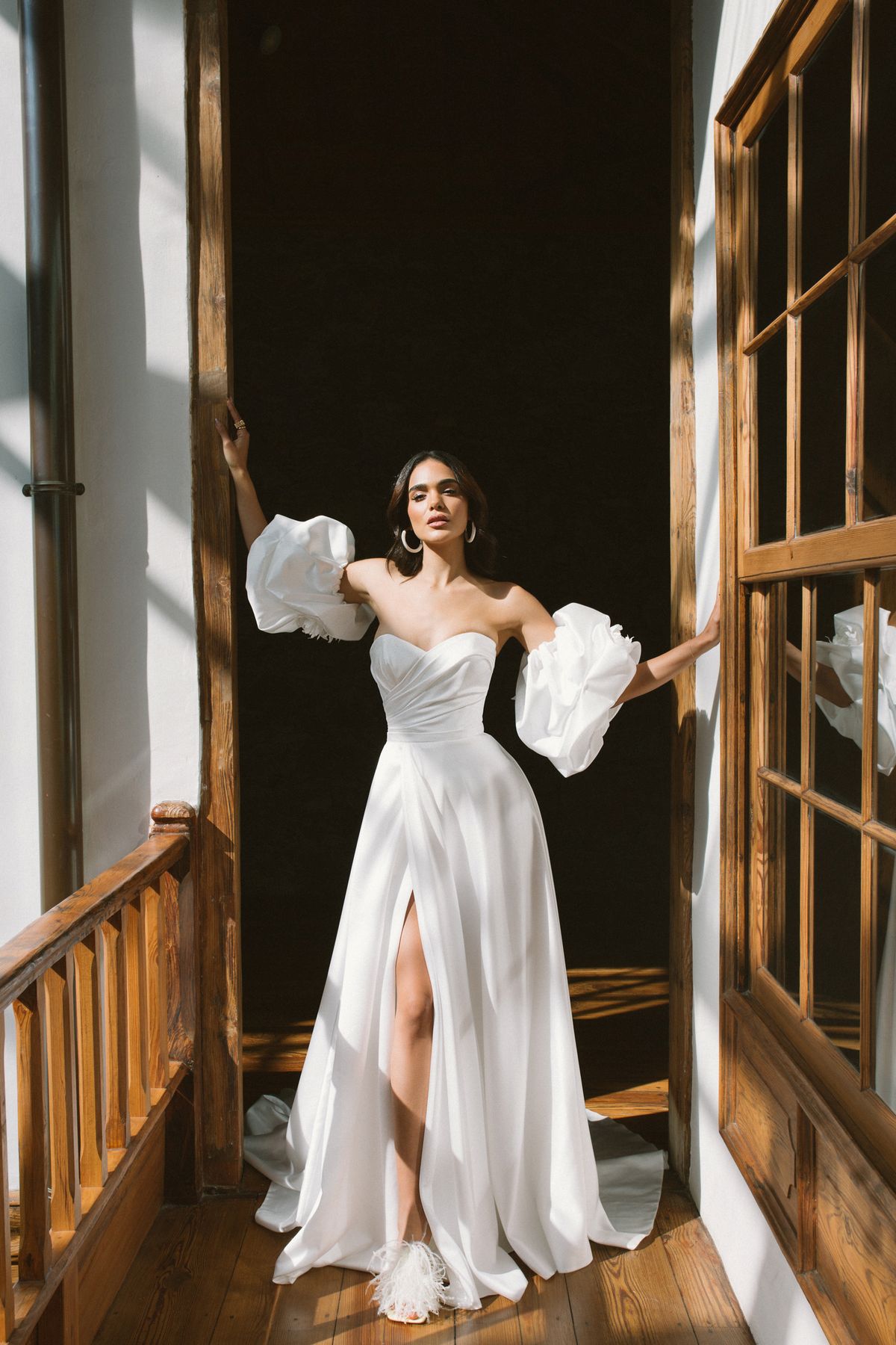 Minimalist wedding dress Vilda with detachable sleeves at Dell"Amore Bridal, Auckland. 11