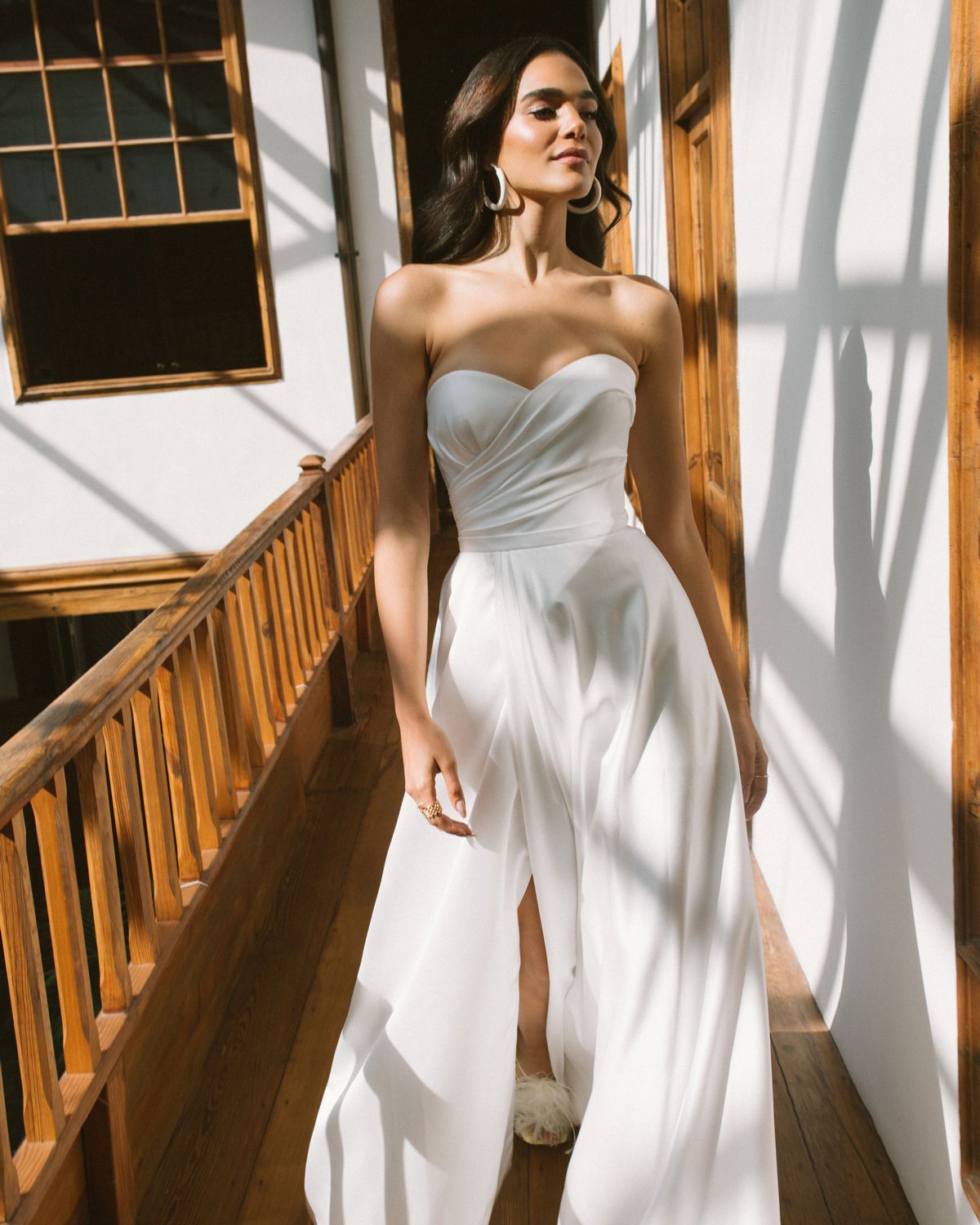 Minimalist wedding dress Vilda with detachable sleeves at Dell"Amore Bridal, Auckland. 7