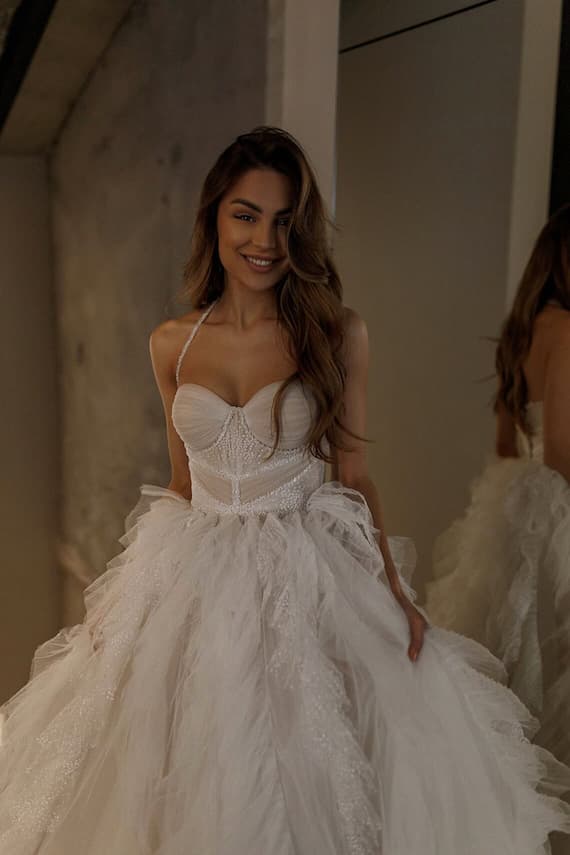 Rara Avis dreamy princess wedding dress Paskal with puffy skirt with layers at Dell'Amore , Auckland, NZ.2