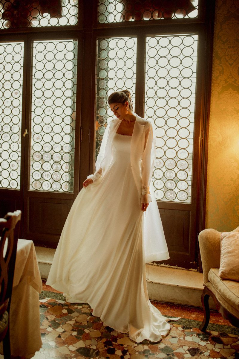 Classic wedding dress Edit with A  -silhouette and a square neckline by Rara Avis at Dell'Amore Bridal, Auckland, NZ. 3