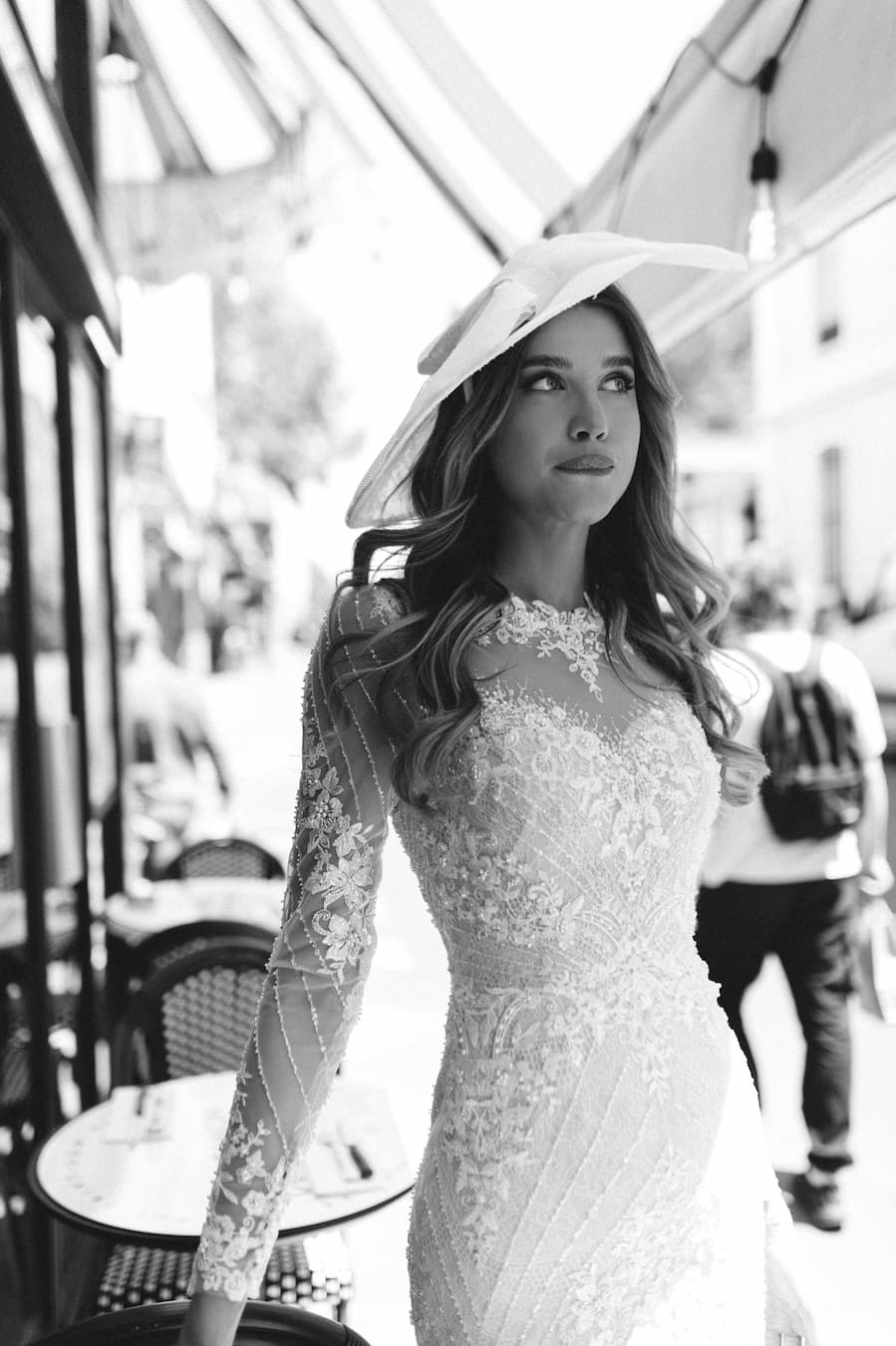 Kamia lace wedding dress with lace sleeves and lace top from dell'amore bridal nz. 1