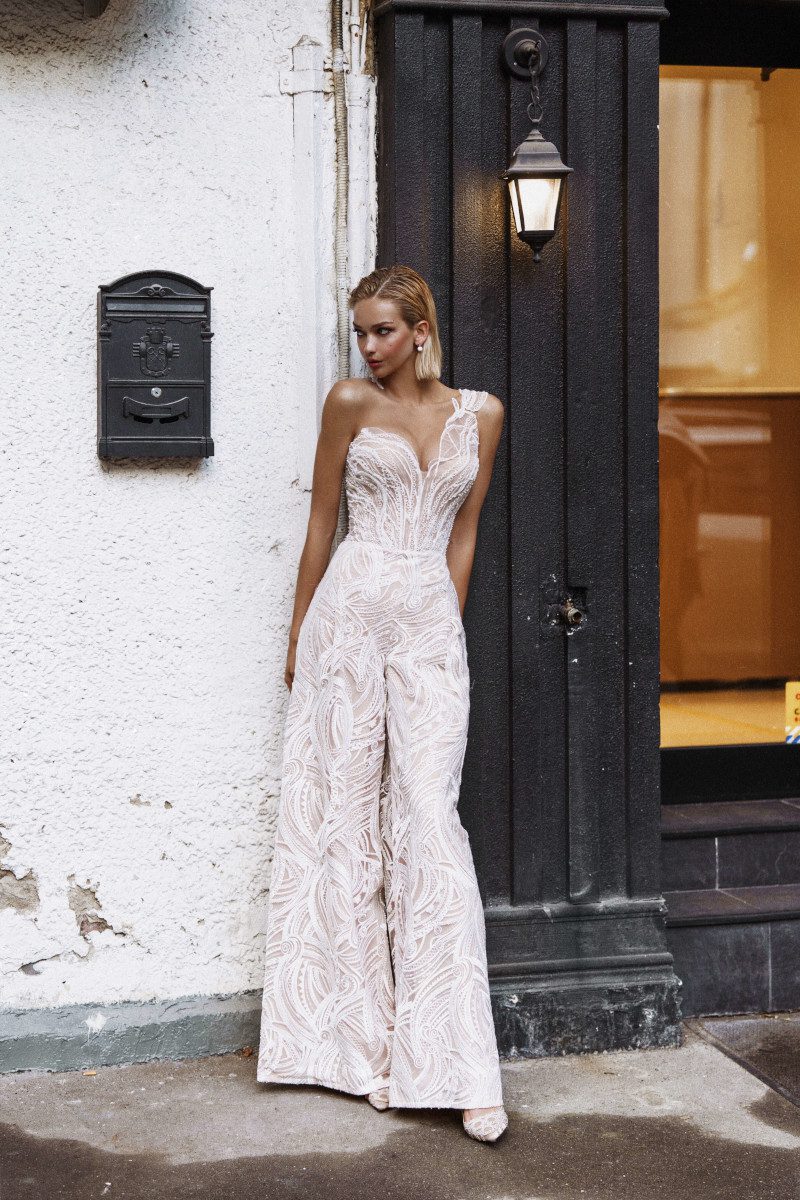 Corset lace sparkling wedding jumpsuit Marrakesh by Rara Avis at Dell'Amore Bridal, Auckland. 4