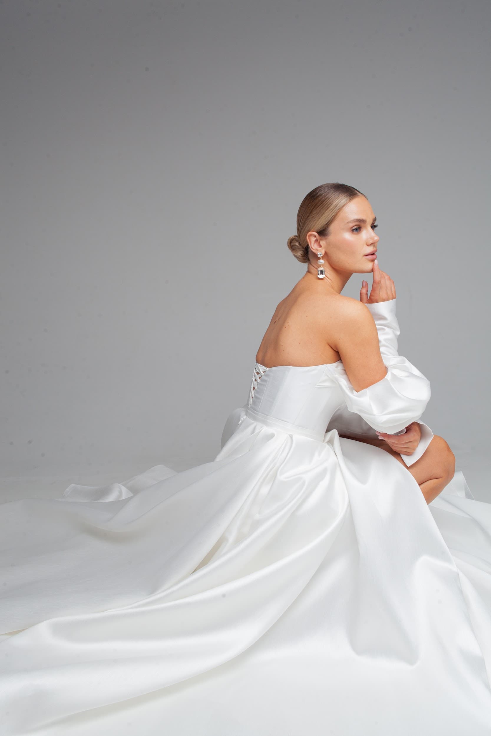 Rara Avis satin off-shoulder wedding dress Rhine at Dell'Amore Bridal, NZ. 10