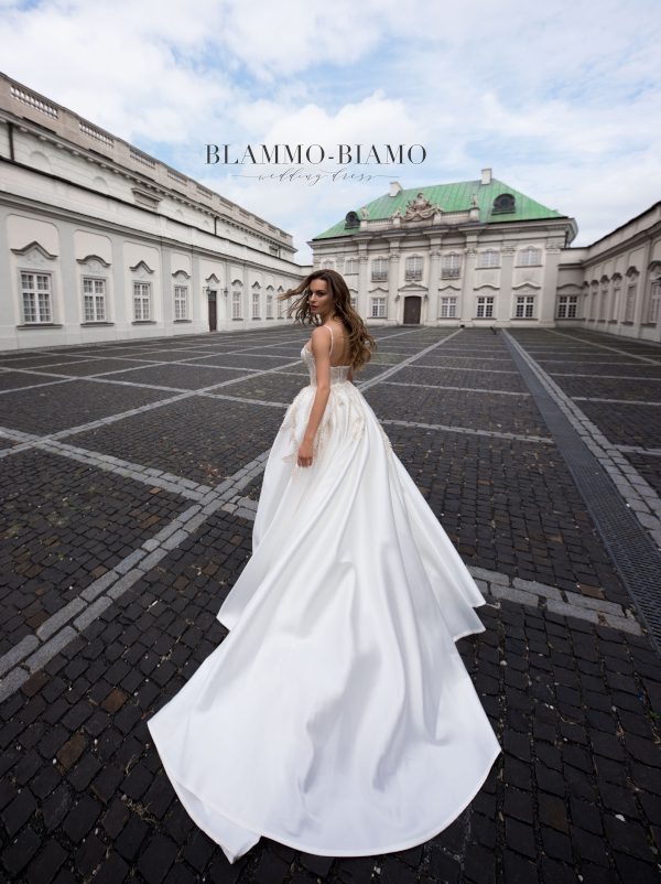 Plain princess wedding dress Pina by blammo-biamo with golden lace decorations, 3