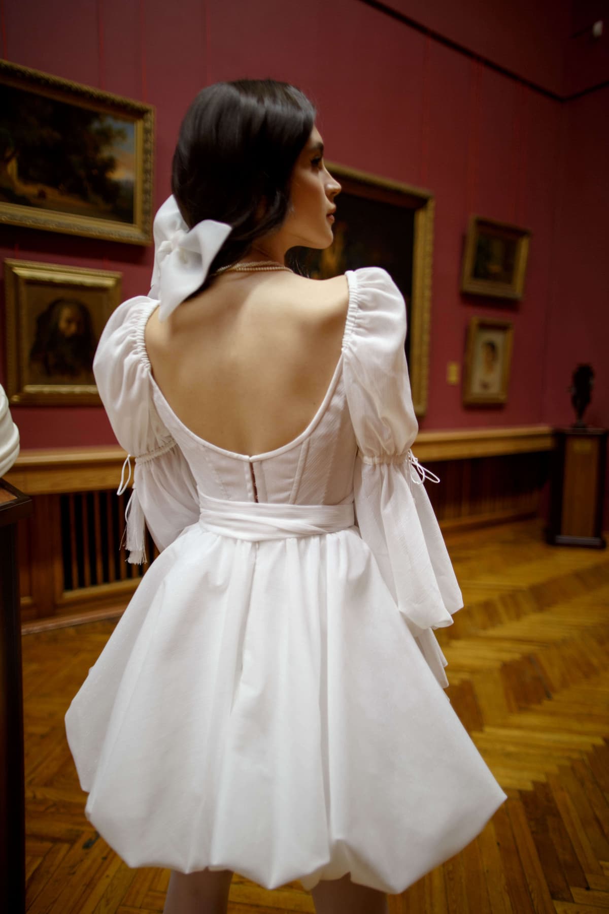 Short wedding dress Lu whith long sleeves by Rara Avis at dell'amore bridal, auckland, nz 2