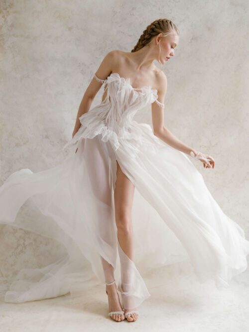 Rara Avis new trend wedding dress Minerale with detachable sleeves at Dell'Amore Bridal, NZ. 10