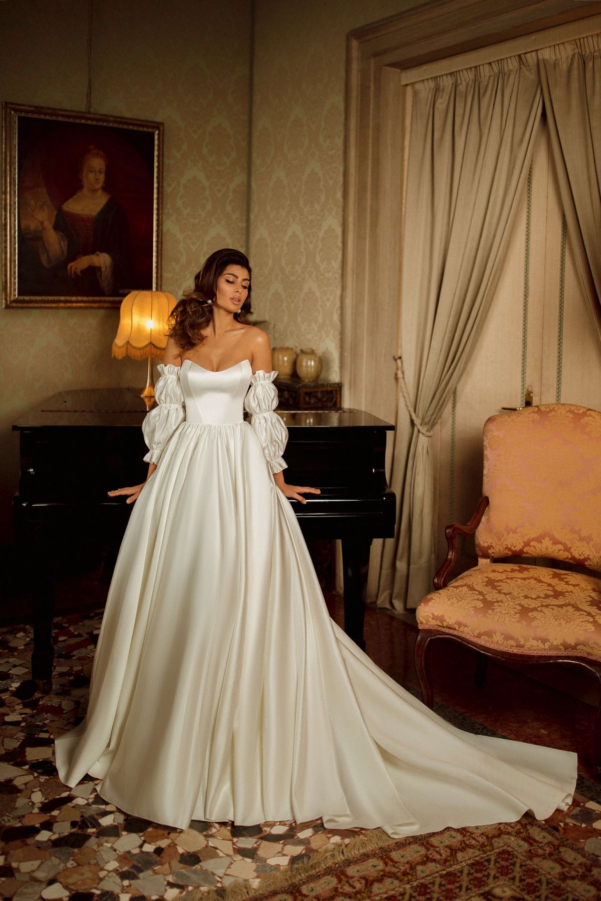 White airy wedding dress with corset and removable sleeves by Rara Avis at Dell'Amore Bridal, Auckland, NZ. 6