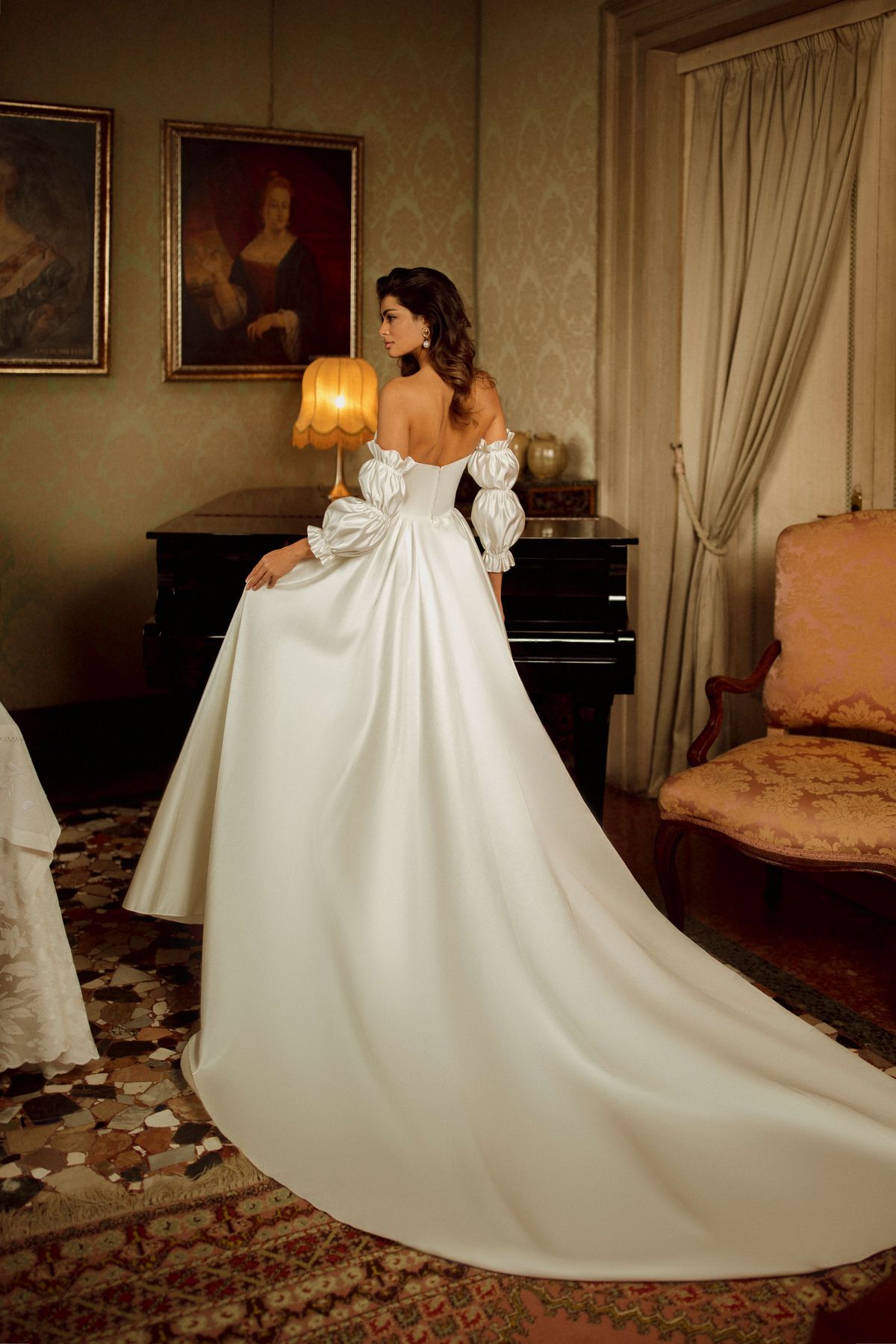 White airy wedding dress with corset and removable sleeves by Rara Avis at Dell'Amore Bridal, Auckland, NZ. 4