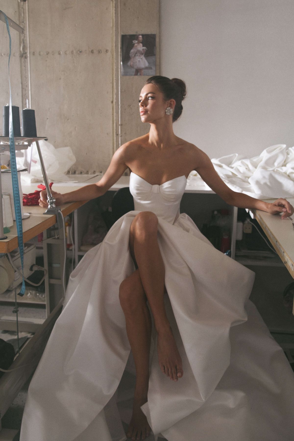 simple wedding dress Viura with the bow on the bodice neckline and on the back of the dress by ange etoiles, nz 3