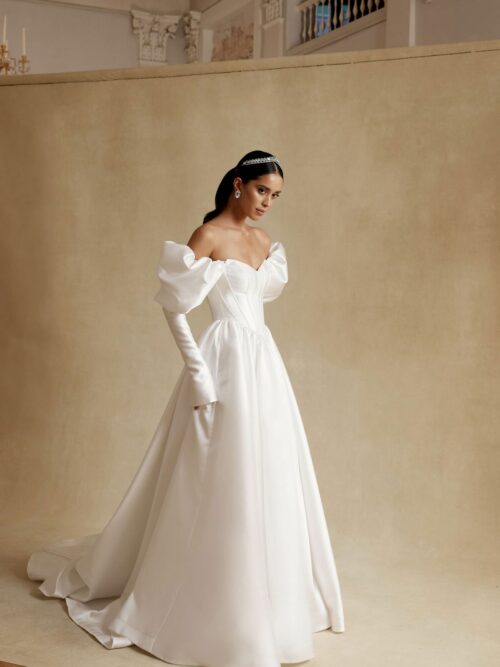 simple-wedding-dress-Lavil-with-low-waistline-and-long-sleeves-by-blammo-biamo-designer 3