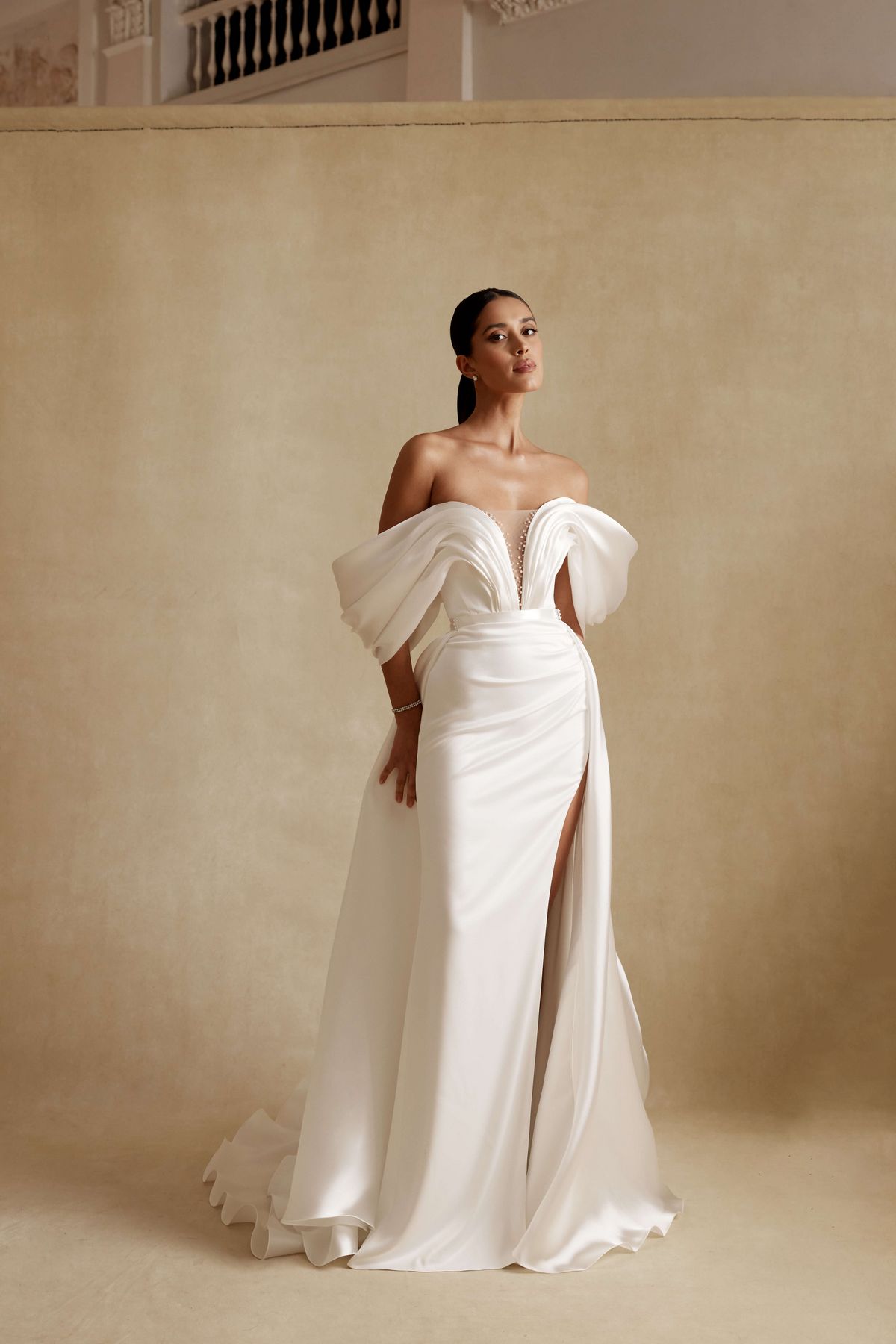 satin convertable wedding dress Izola with overskirt by rara avis, nz 5