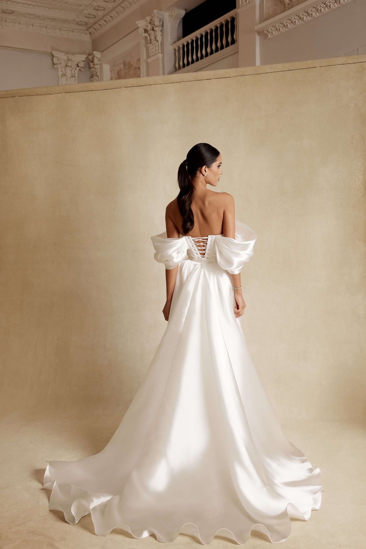 satin convertable wedding dress Izola with overskirt by rara avis, nz 4