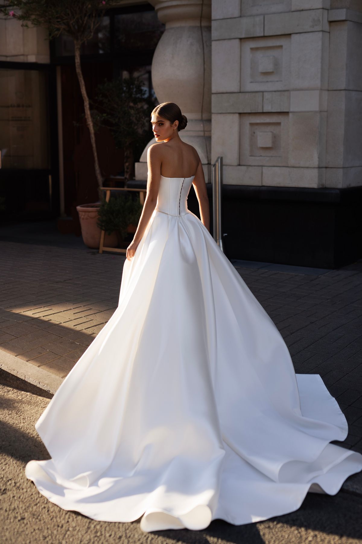 mikado A-line wedding dress with pearls by natalia romanova at dell'amore bridal, nz 5