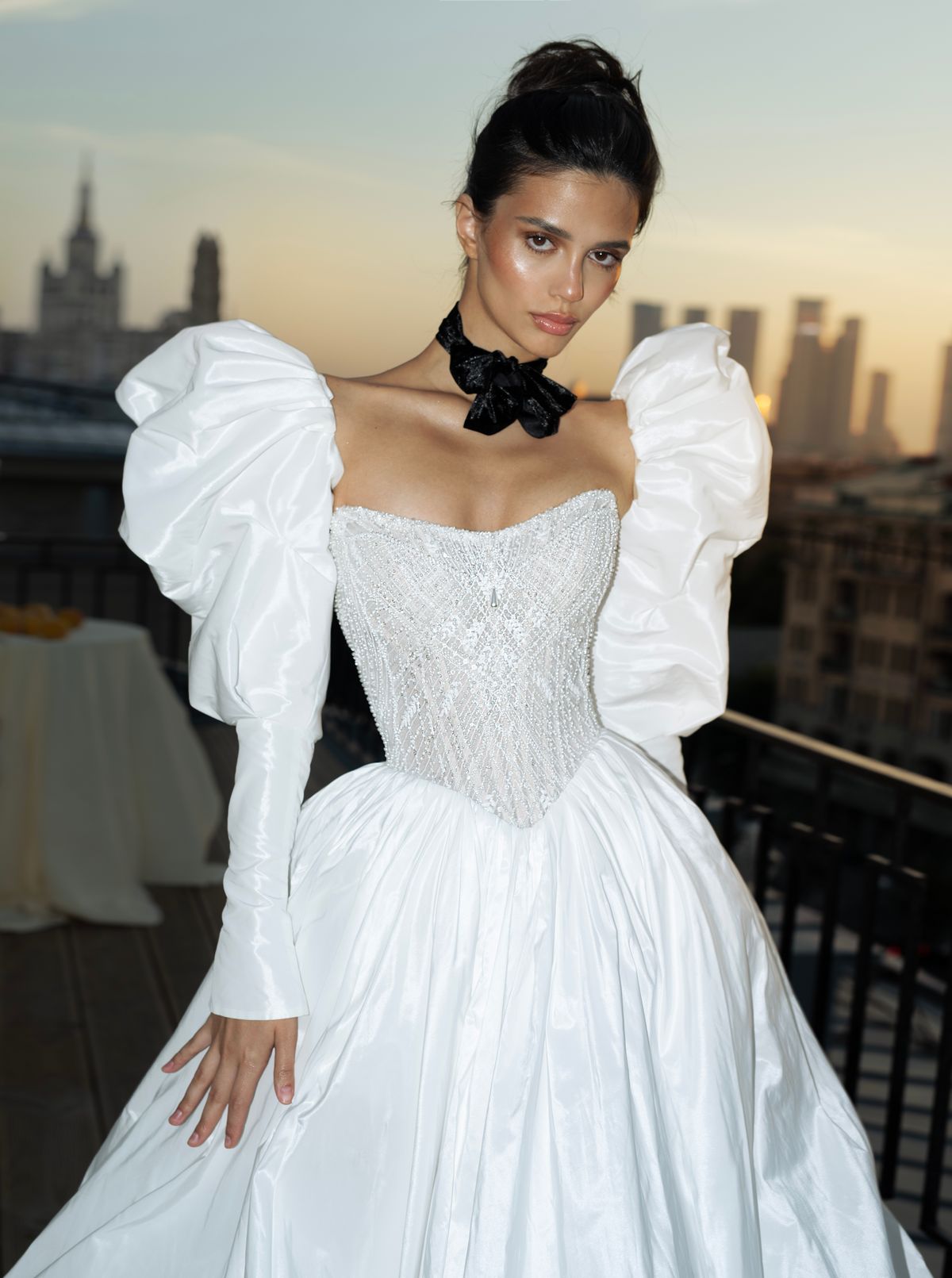 Taffeta wedding dress Abyss with removable sleeves and low waistline by sonesta at Dell'Amore bridal, Auckland, NZ 3