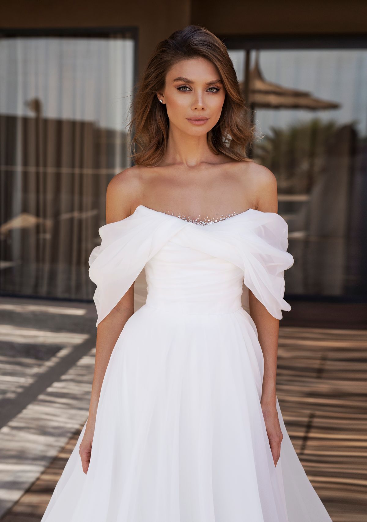 Organza wedding dress Caprice with crystals by romanova at Dell'Amore bridal, Auckland, NZ 2