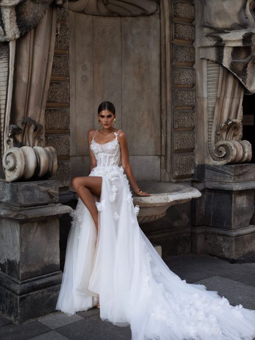 Wedding dress Vicky with floral embroidery by romanova at Dell'Amore bridal, Auckland, NZ 1