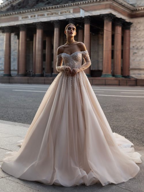 Tulle pearl wedding dress Marile by patricia couture at Dell'Amore bridal, Auckland, NZ. 1