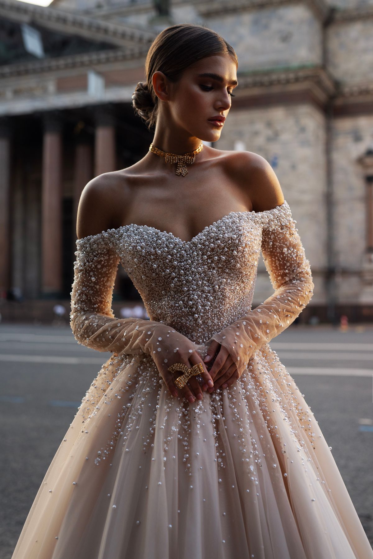 Tulle pearl wedding dress Marile by patricia couture at Dell'Amore bridal, Auckland, NZ. 2