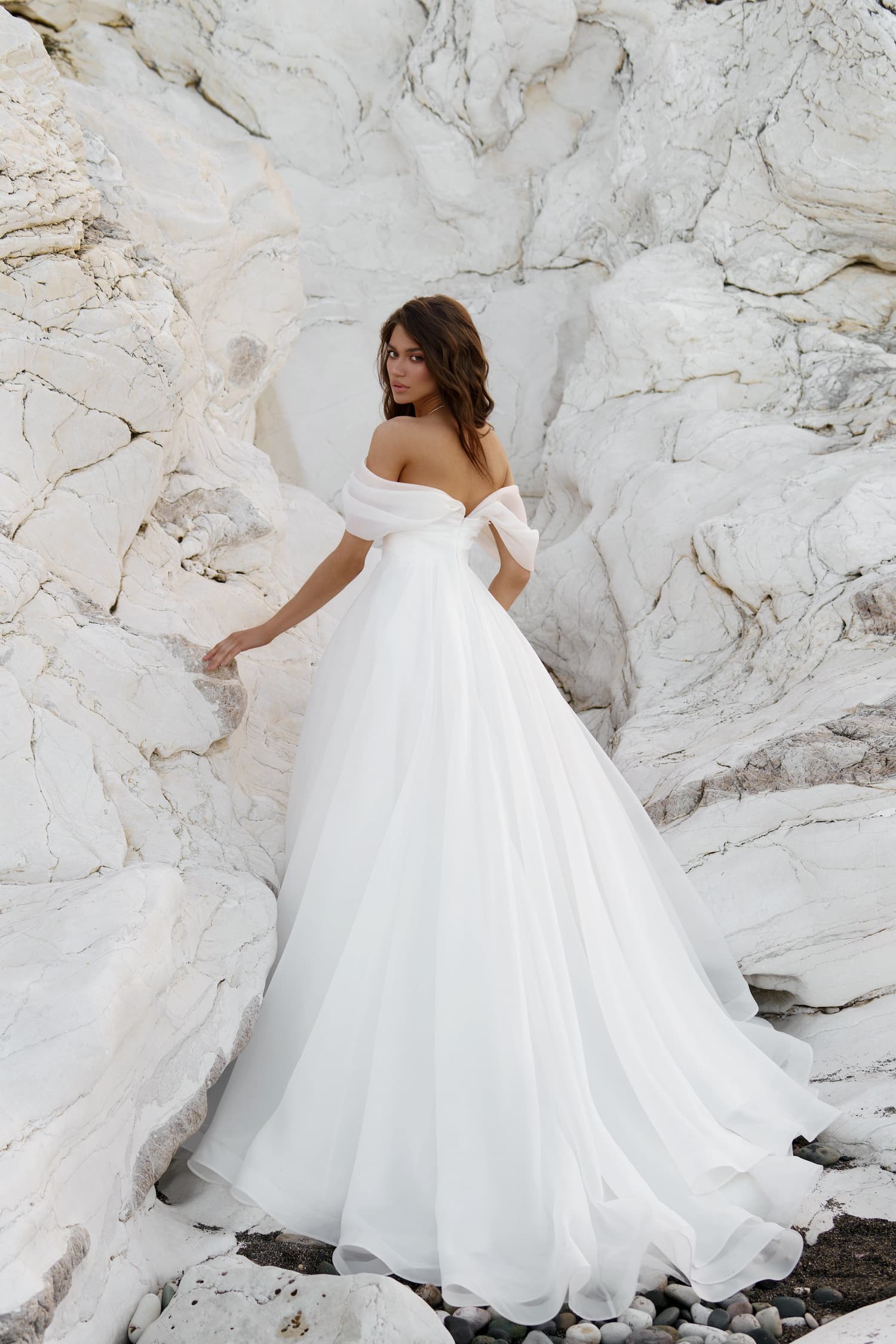 Organza off shoulder wedding dress Sunset by Romanova Atelier at Dell'Amore Bridal, Auckland, NZ 3