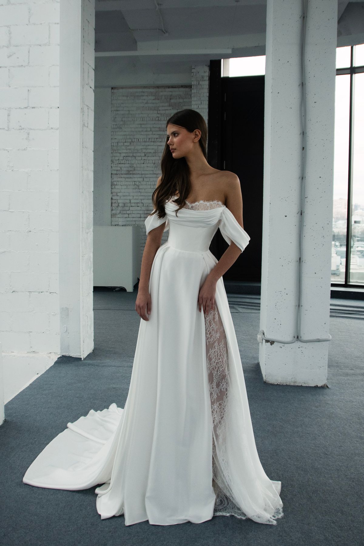 Wedding dress Flanri with lace sleeves and lace neckline by sonesta at dell'amore bridal nz (3)