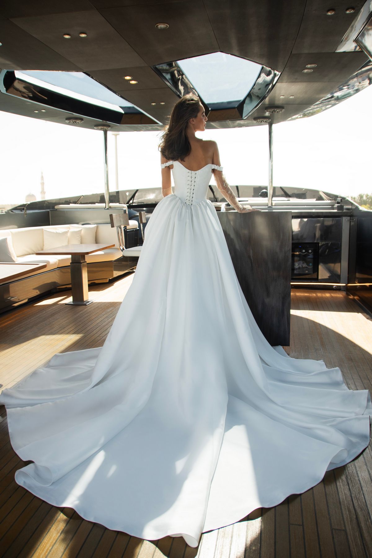 satin lace wedding dress Beauty with removable corset and skirt by patricia couture at Dell'Amore Bridal, NZ. 2