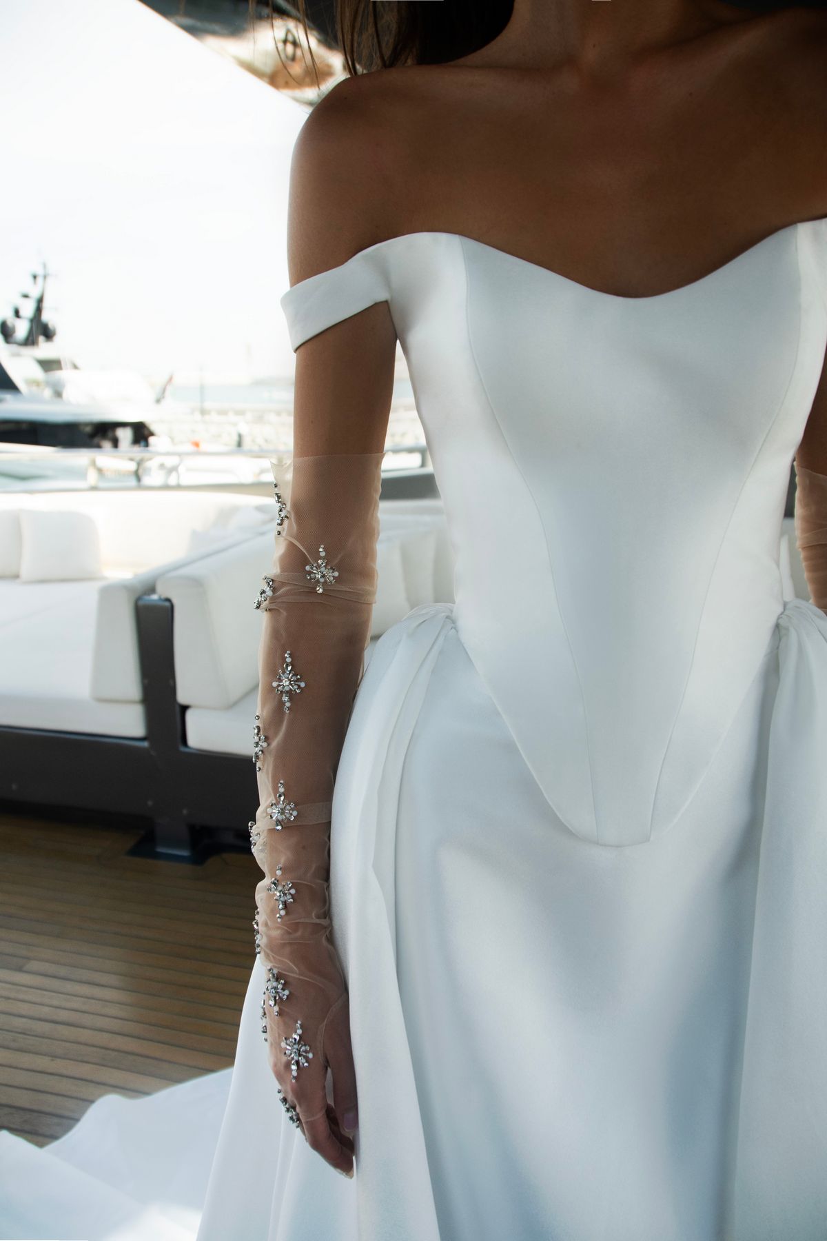 satin lace wedding dress Beauty with removable corset and skirt by patricia couture at Dell'Amore Bridal, NZ. 3