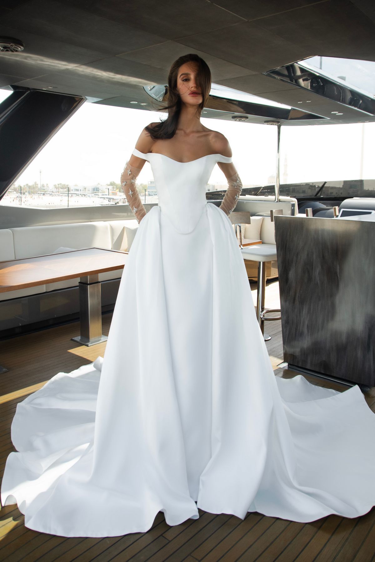 satin lace wedding dress Beauty with removable corset and skirt by patricia couture at Dell'Amore Bridal, NZ. 4