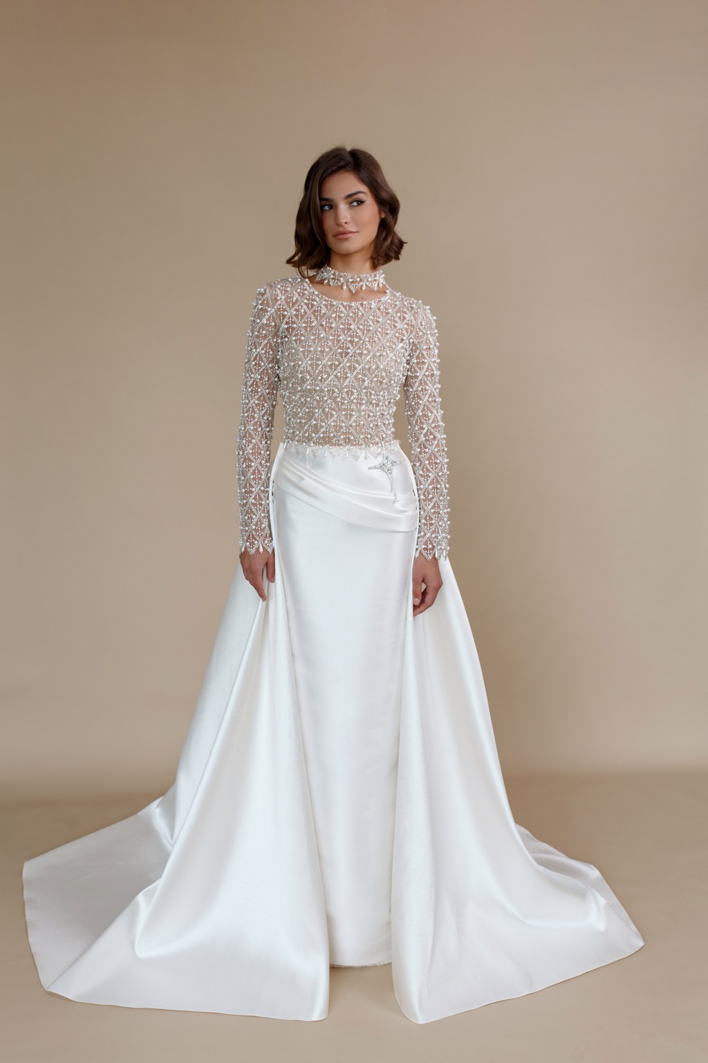 A-line transformable wedding dress Sagittair with pearly top by rara avis at Dell'Amore Bridal, NZ. 5