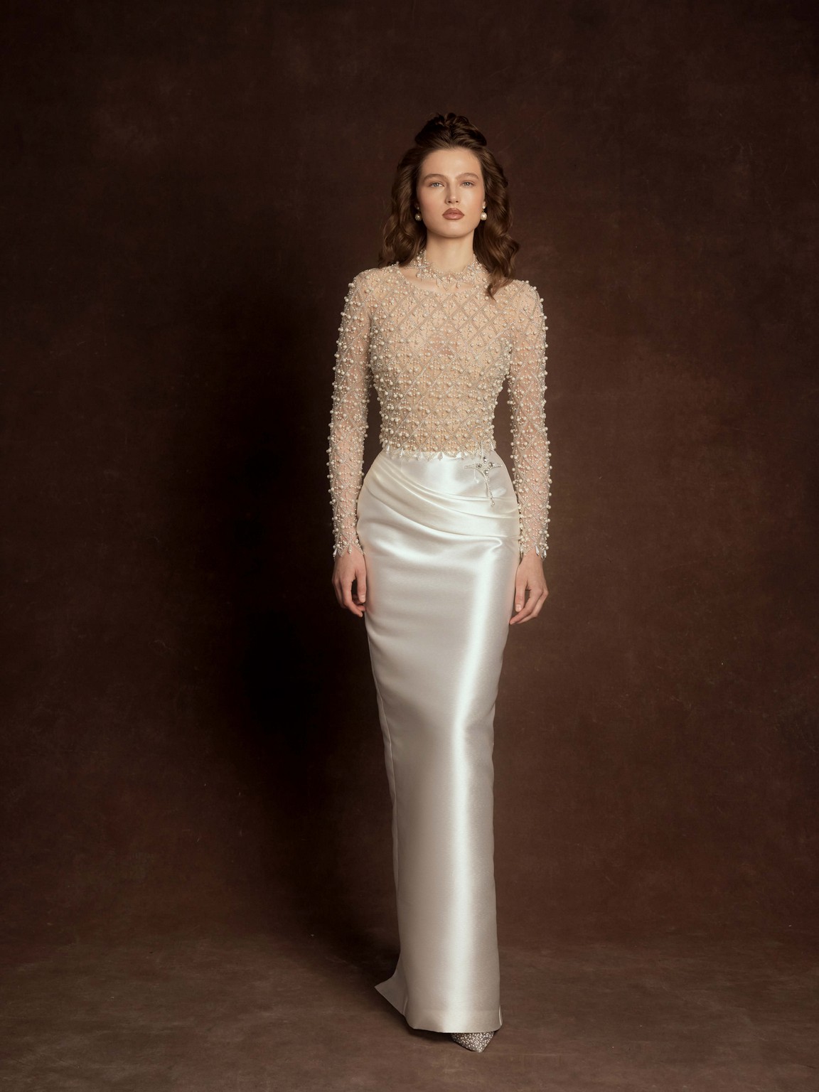 A-line transformable wedding dress Sagittair with pearly top by rara avis at Dell'Amore Bridal, NZ. 1