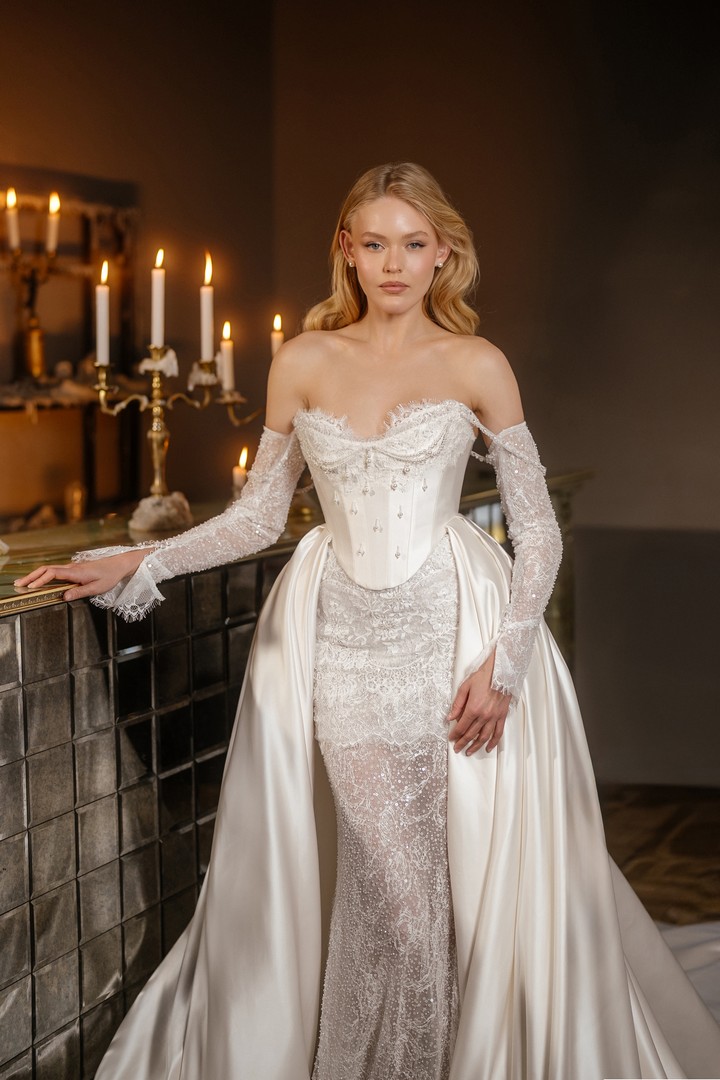 Corset lace wedding dress Forte by rara avis at Dell'Amore Bridal, NZ 2