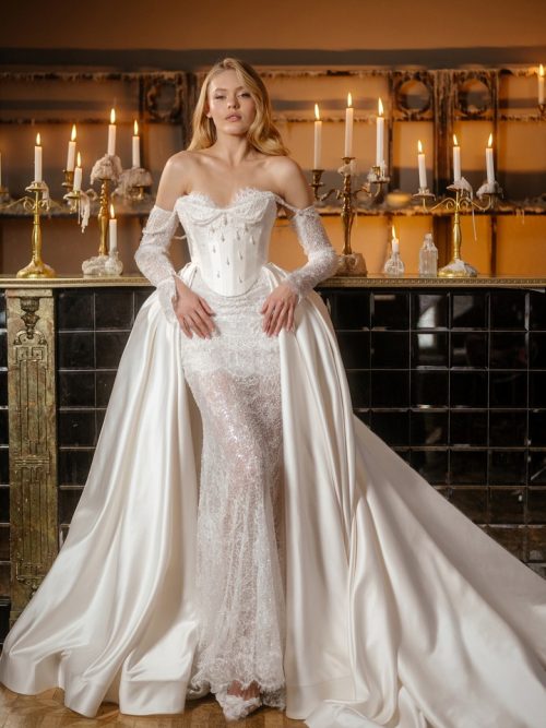 Corset lace wedding dress Forte by rara avis at Dell'Amore Bridal, NZ 1
