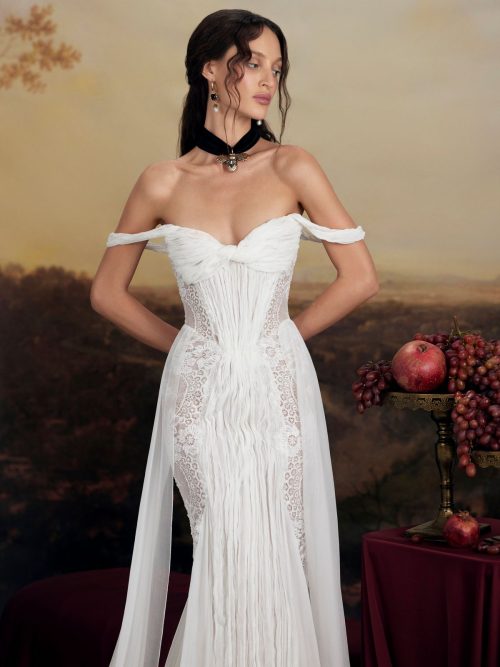 Couture wedding dress Curie victorian style fit and flare dress by rara avis designer, nz 2