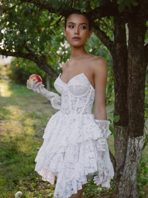 Lace mini wedding dress Kibela by blammo biamo at Dell'Amore Bridal, NZ 2