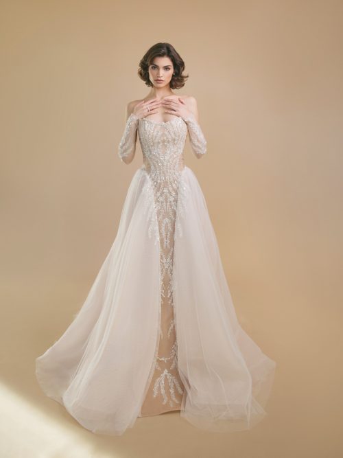 Lace tulle wedding dress Shiraz embroidered with beads by rara avis at Dell'Amore Bridal, NZ. 1