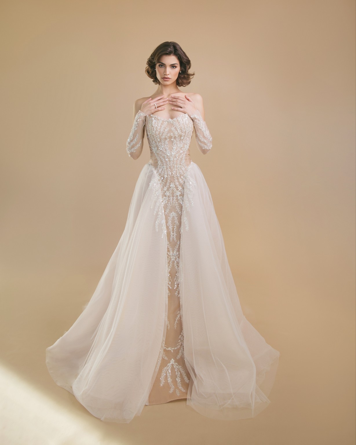 Lace tulle wedding dress Shiraz embroidered with beads by rara avis at Dell'Amore Bridal, NZ. 1