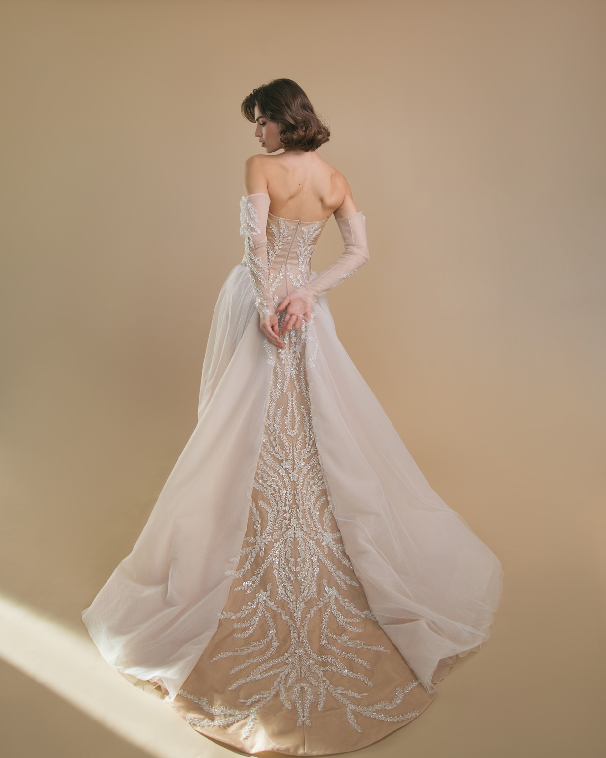 Lace tulle wedding dress Shiraz embroidered with beads by rara avis at Dell'Amore Bridal, NZ. 2