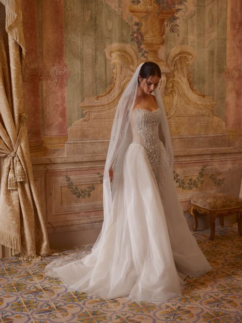 Lace tulle wedding dress Shiraz embroidered with beads by rara avis at Dell'Amore Bridal, NZ. 3