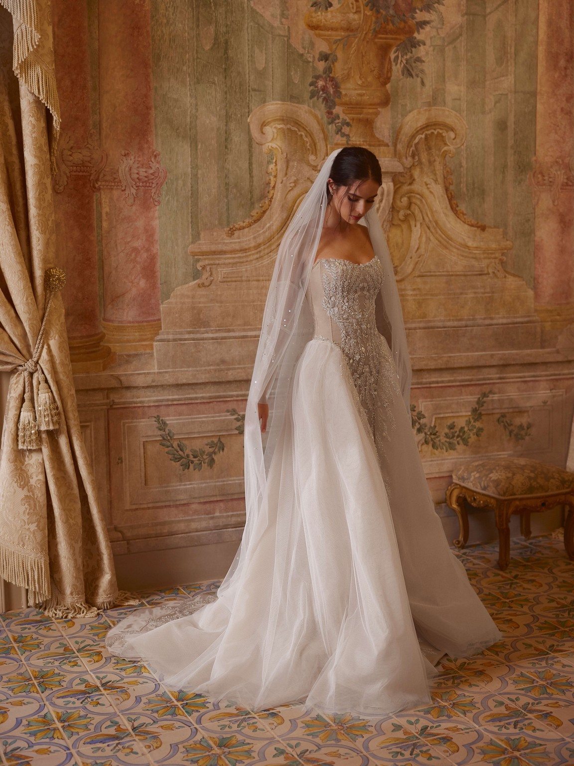 Lace tulle wedding dress Shiraz embroidered with beads by rara avis at Dell'Amore Bridal, NZ. 3