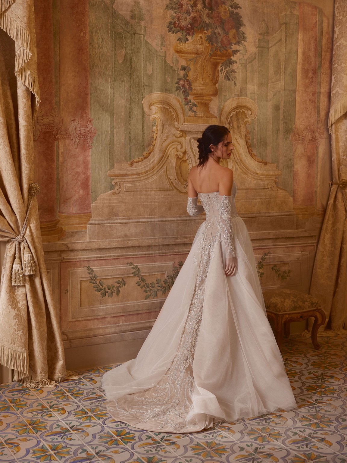 Lace tulle wedding dress Shiraz embroidered with beads by rara avis at Dell'Amore Bridal, NZ. 4