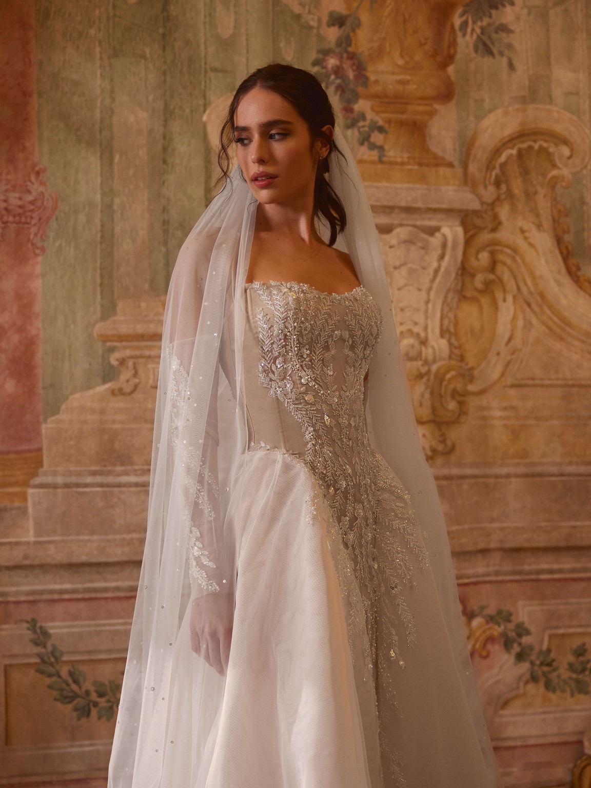 Lace tulle wedding dress Shiraz embroidered with beads by rara avis at Dell'Amore Bridal, NZ. 5