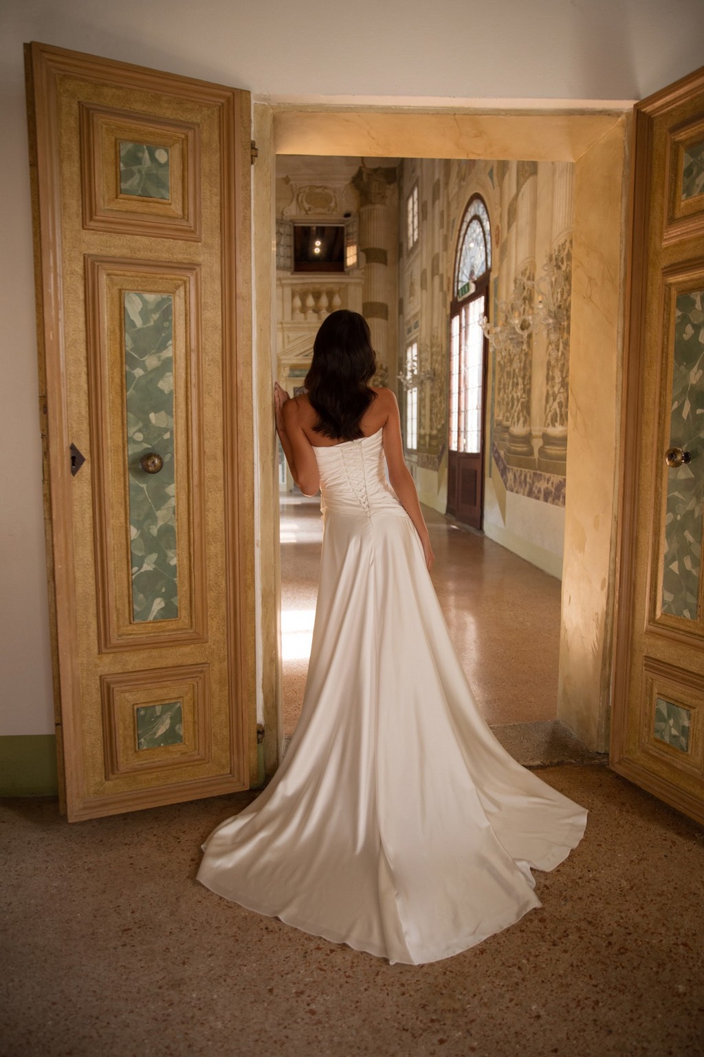 Satin draped wedding dress Martina by Satin draped wedding dress Martina by blammo biamo at Dell'Amore Bridal, NZ 2
