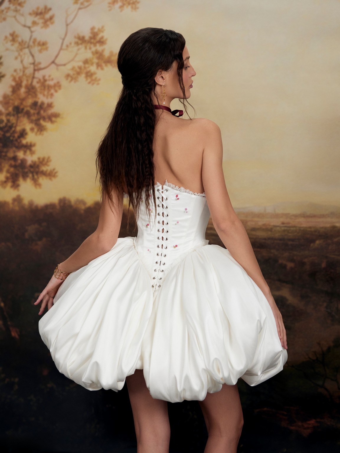 Romantic mini wedding dress Rozariy with hand embroidery of wild flowers by rara avis at Dell'Amore Bridal, NZ. 2