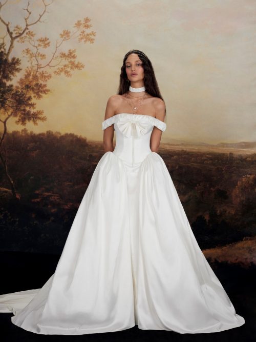 Silk off-shoulder wedding dress Benjamin by rara avis at Dell'Amore Bridal, NZ. 3