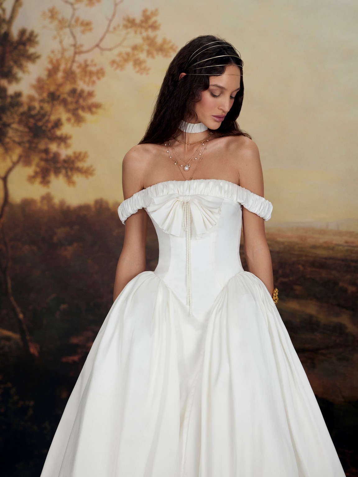 Silk off-shoulder wedding dress Benjamin by rara avis at Dell'Amore Bridal, NZ. 2