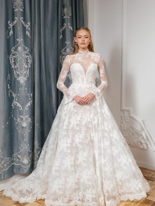 lace modest wedding dress assai with bolero by rara avis at Dell'Amore Bridal, NZ 3