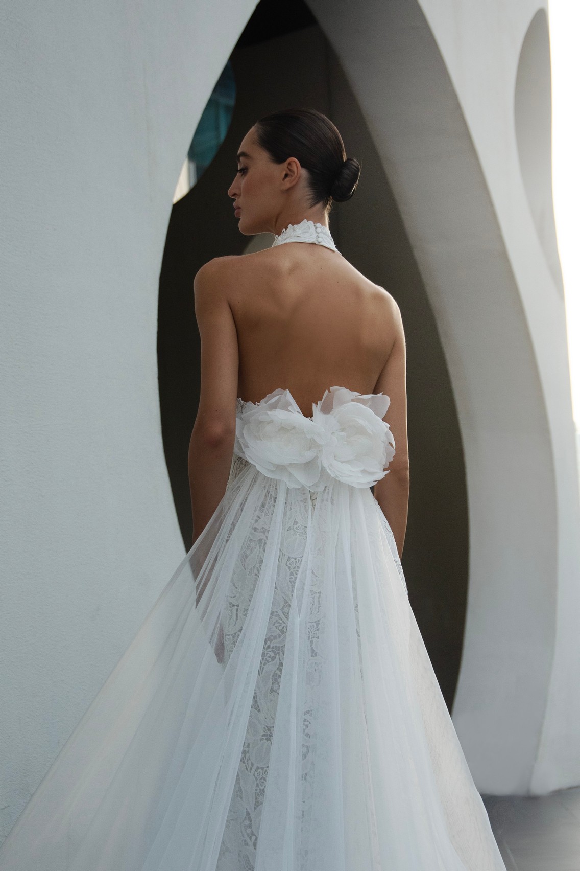 Lace fit and flare wedding dress Denise with halter neckline by patricia couture at Dell'Amore Bridal, NZ. . 3